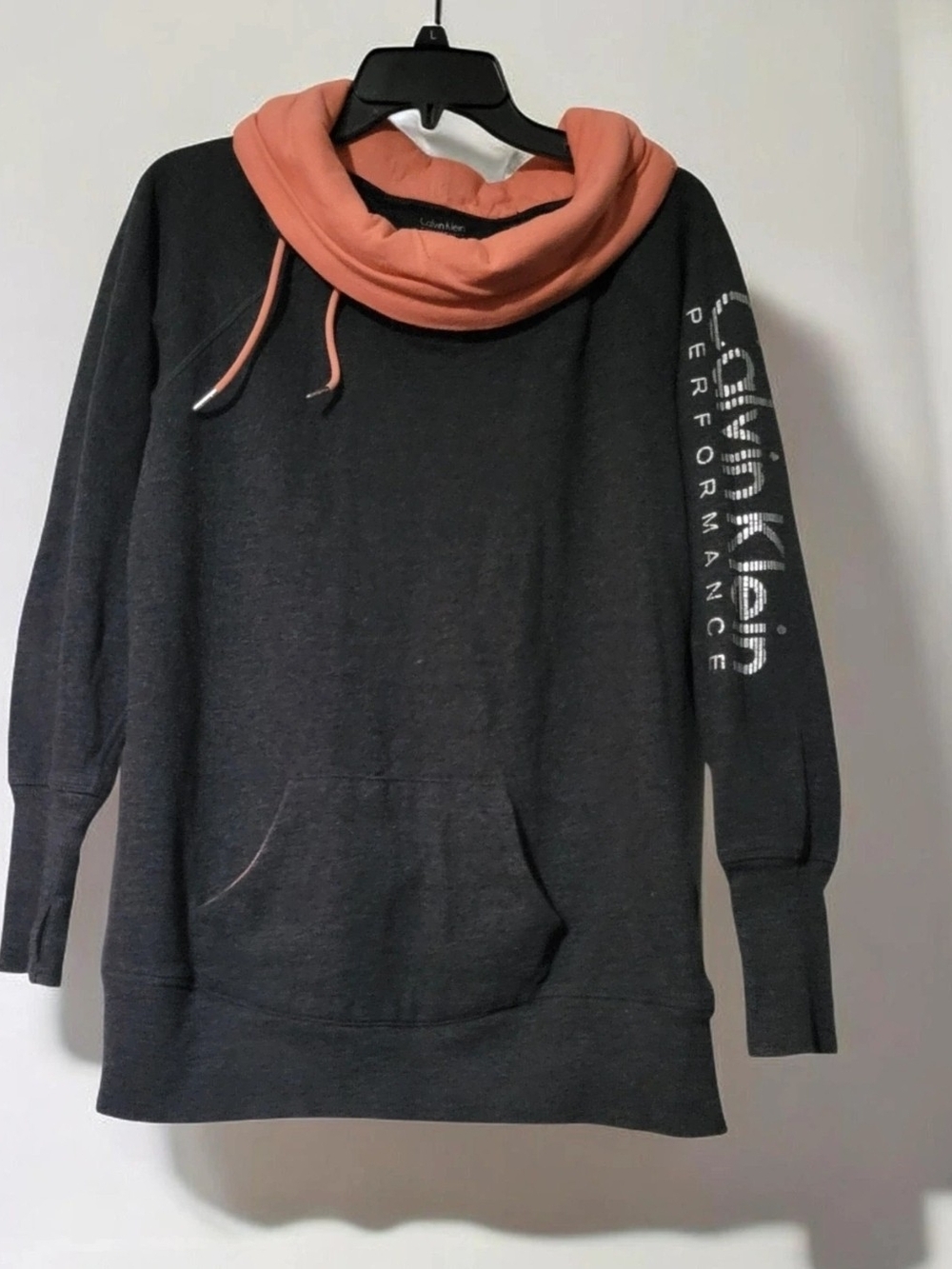 Calvin Klein Black Pullover with Coral Cowl Neck XL